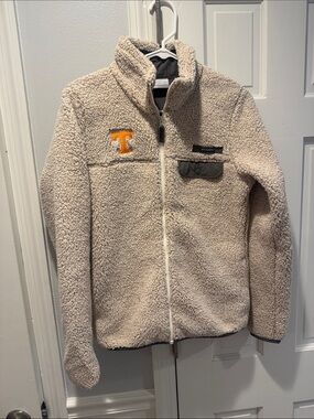 Columbia Cream Sherpa Jacket with Orange 'T' Patch